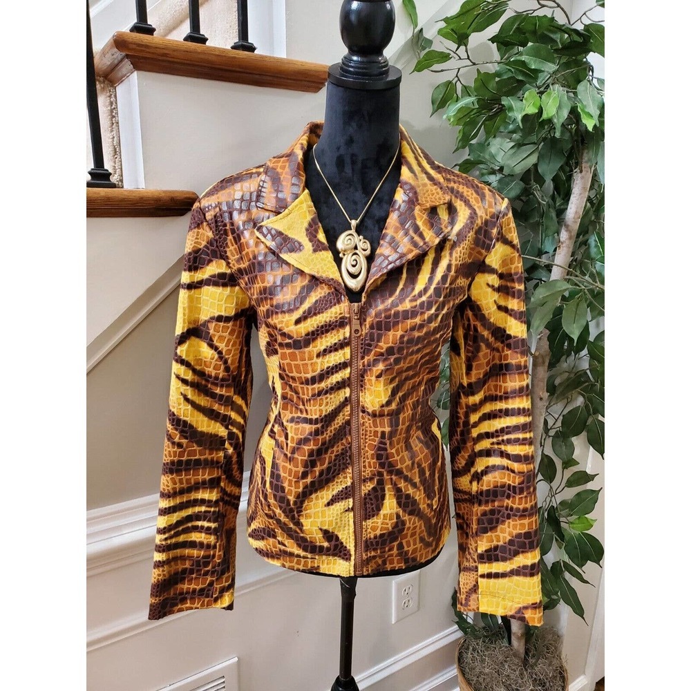 Selene Women Multicolor Polyvinyl Full Zip Front Long Sleeve Casual Jacket SizeL